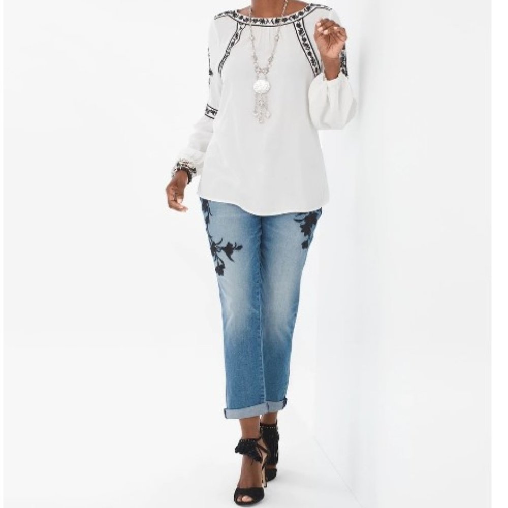 NWT Chico's Boyfriend Floral Print Ankle Jeans 18